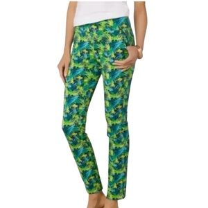 Soft Surroundings Green‎ and Blue Joggers Vibrant Camouflage Summer bold Sz L